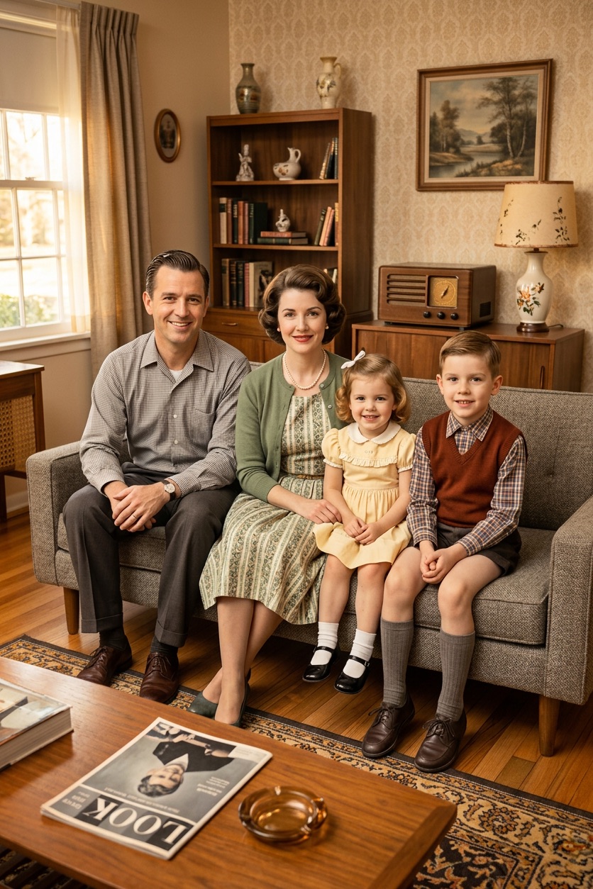 Colorized photograph, 1950s Family