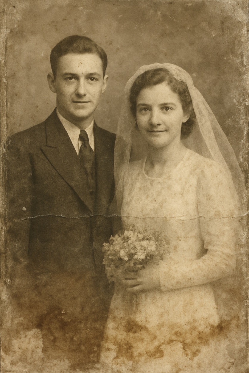 Faded wedding photograph, circa 1940s